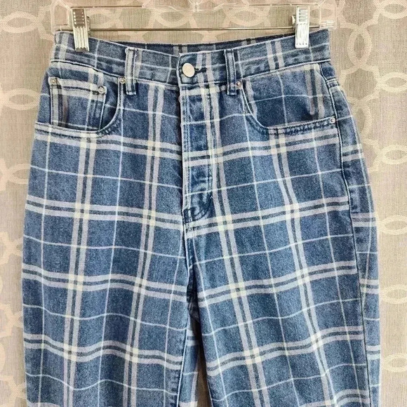 Pacsun Button Fly High Rise Dad Jeans Plaid Jeans Women's 26 - Picture 3 of 10